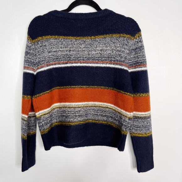 New Skies Are Blue XSmall XS Navy Blue Orange Textured Striped Crew Neck Sweater - Picture 2 of 10